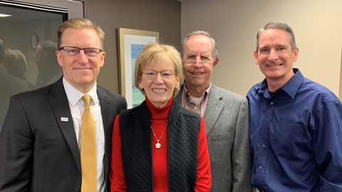 John and Janet Farmer (center) with Dean Kristofer Hagglund (left) and Advancement Director Todd Pridemore (right)