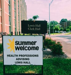 Photo of summer welcome sign outside Lewis all