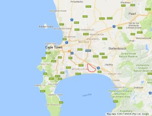 google map showing Cape Town, South Africa, and surrounding areas