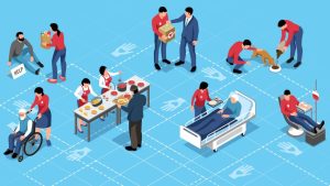 Shutterstock illustration of people assisting others